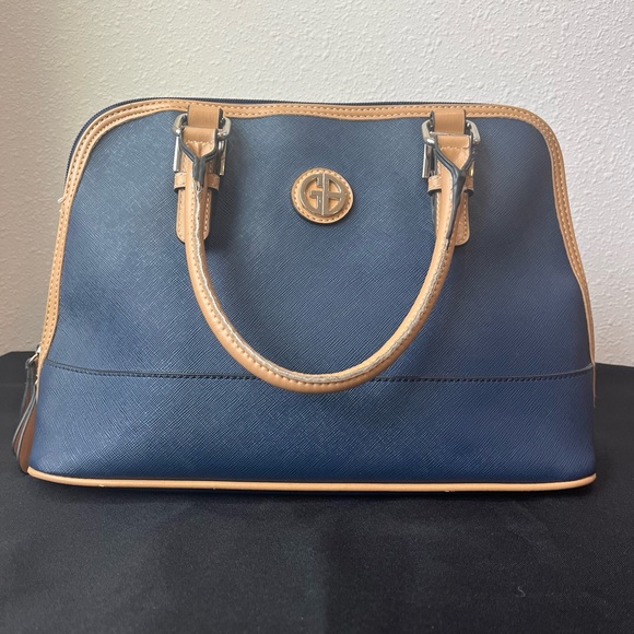 Giani Bernini Navy Blue & Tan Satchel Handbag - Picture 1 of 4